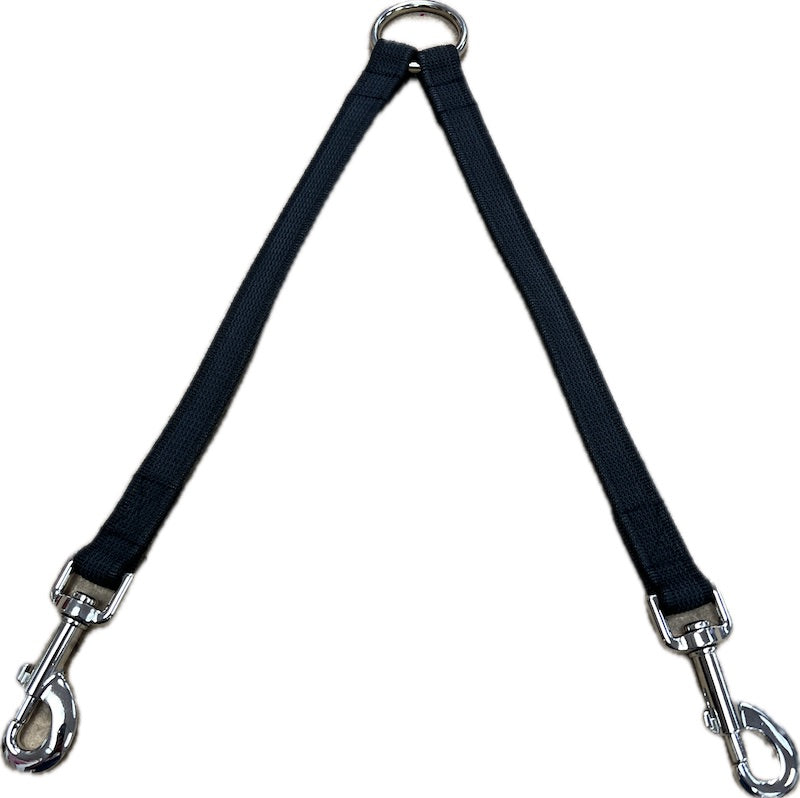 Ancol Double Dog Coupler Splitter Lead - Walk Two Dogs With One Leash, Black Nylon & Chain