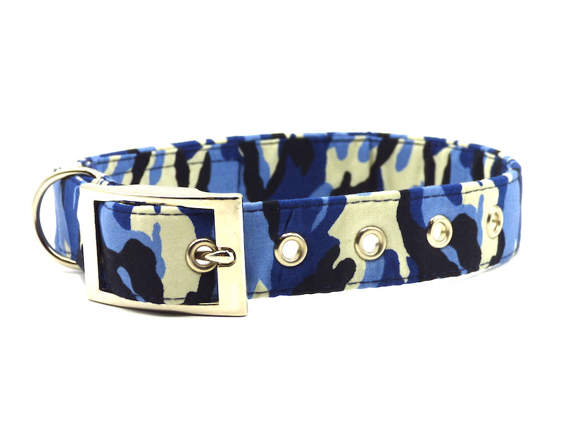 Metal Dog Collar "Blue Camo" by Mabel & Mu